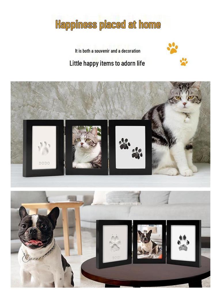 Pet Paw Print Memorial Photo Frame with DIY Ink Pad for Cats and Dogs - No Wash Needed