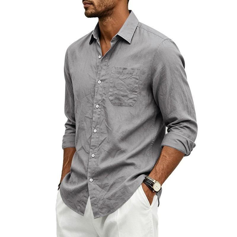 IHUASU men's Fashion Long Sleeve Autumn Winter POLO Neck Casual Blouses & Shirts Elegant