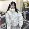 Giacca trapuntata da donna Kawaii a pois Parka corto in velluto a coste Patchwork con bottoni coreani Colletto alto Y2K Giacca calda Puffer