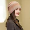 New Women Rabbit Fur Gradient Winter Hat Fashion Decorate Beanie Hat Warm Winter Cap for Female Casual Streetwear Knitted Hat