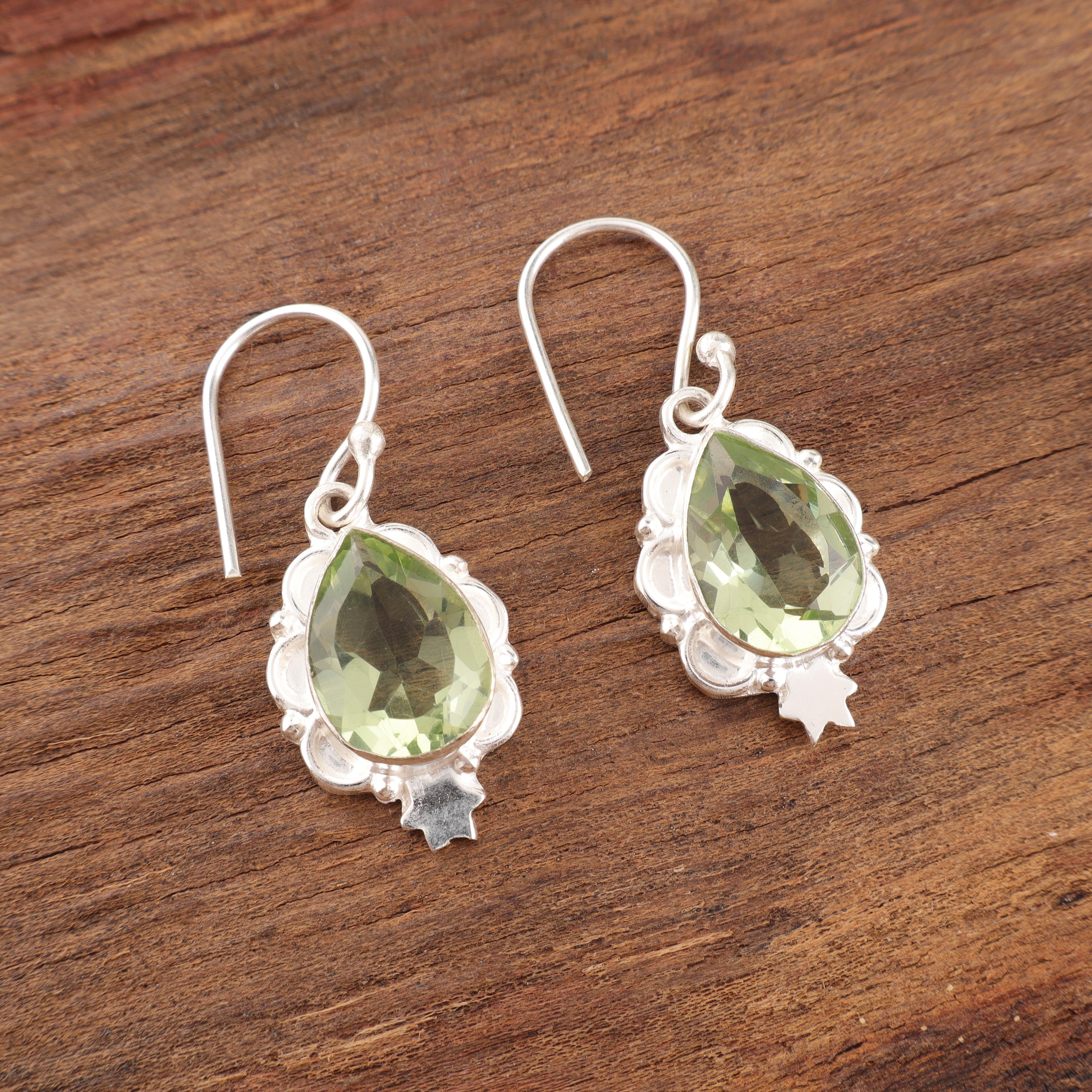 

Green Amethyst Gemstone Jewelry, Handmade Silver Earrings, 925 Solid Sterling Silver Earrings, Beautiful For Thanksgiving Gift 1.6 Inches зелений
