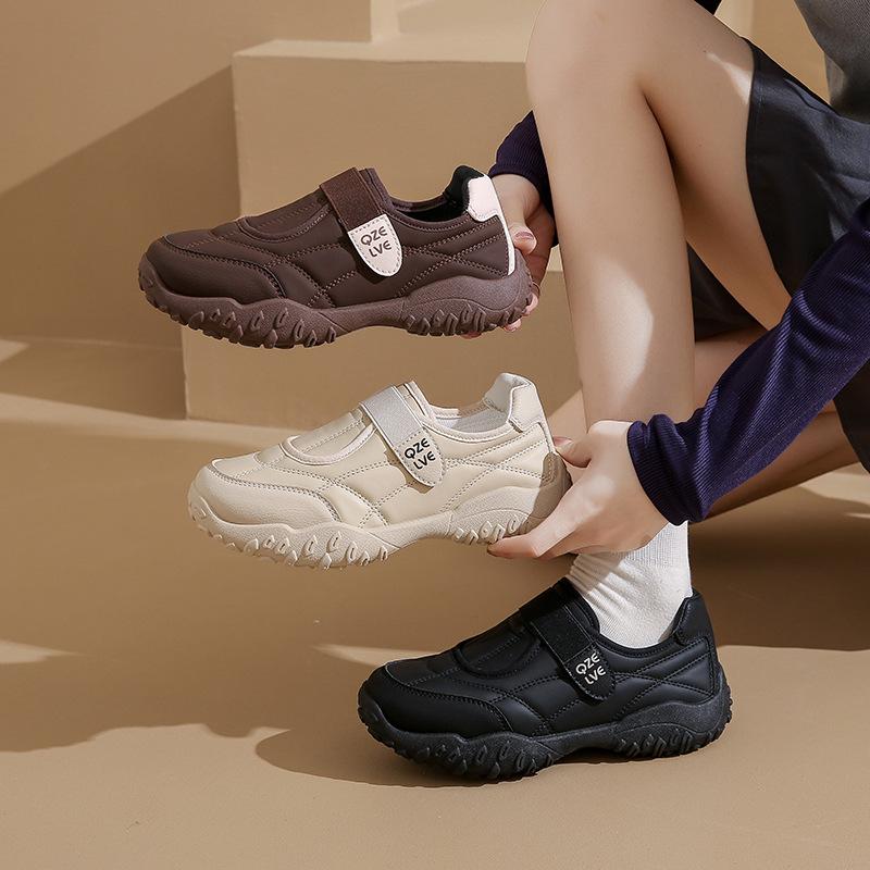 Thick-soled Velcro German Training Shoes Women's 2025 Autumn New Retro Student Sports Shoes Are Not Tired of Casual Little White Shoes