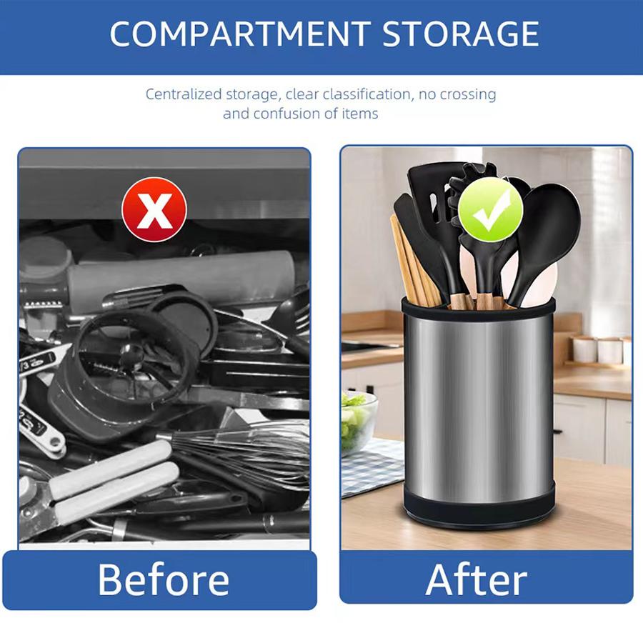 1PC rotatable stainless steel silica gel storage barrel kitchen storage rack spatula spoon tableware kitchenware storage