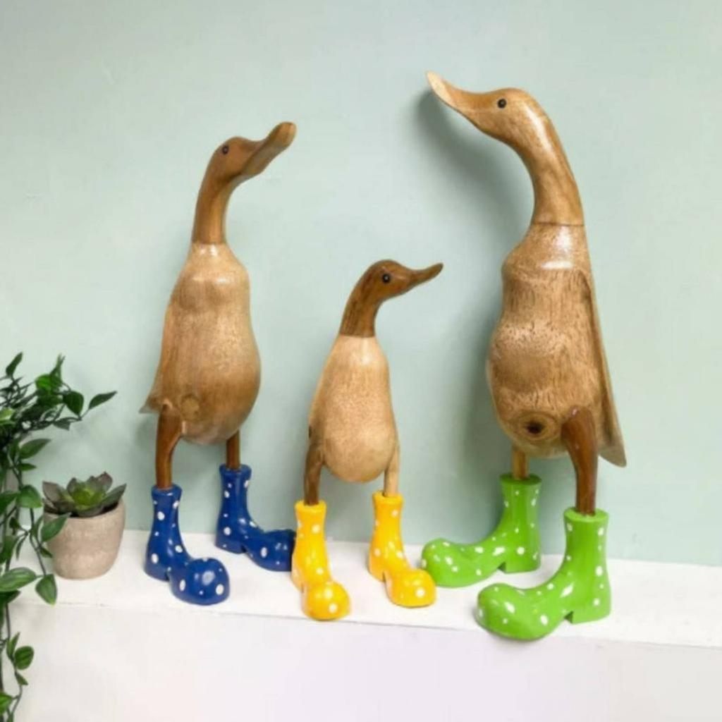 Wood-Grain Duck Figurine Spotted Pattern Duck Sculpture Home Decor Vintage Lifelike for Garden