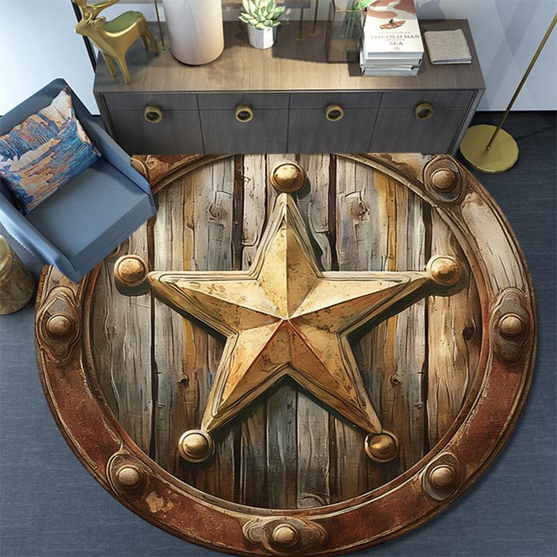Star Emblem Round Area Rug,Carpet Rug for Living Room Bedroom Sofa Playroom Decor,Non-slip Floor Mat