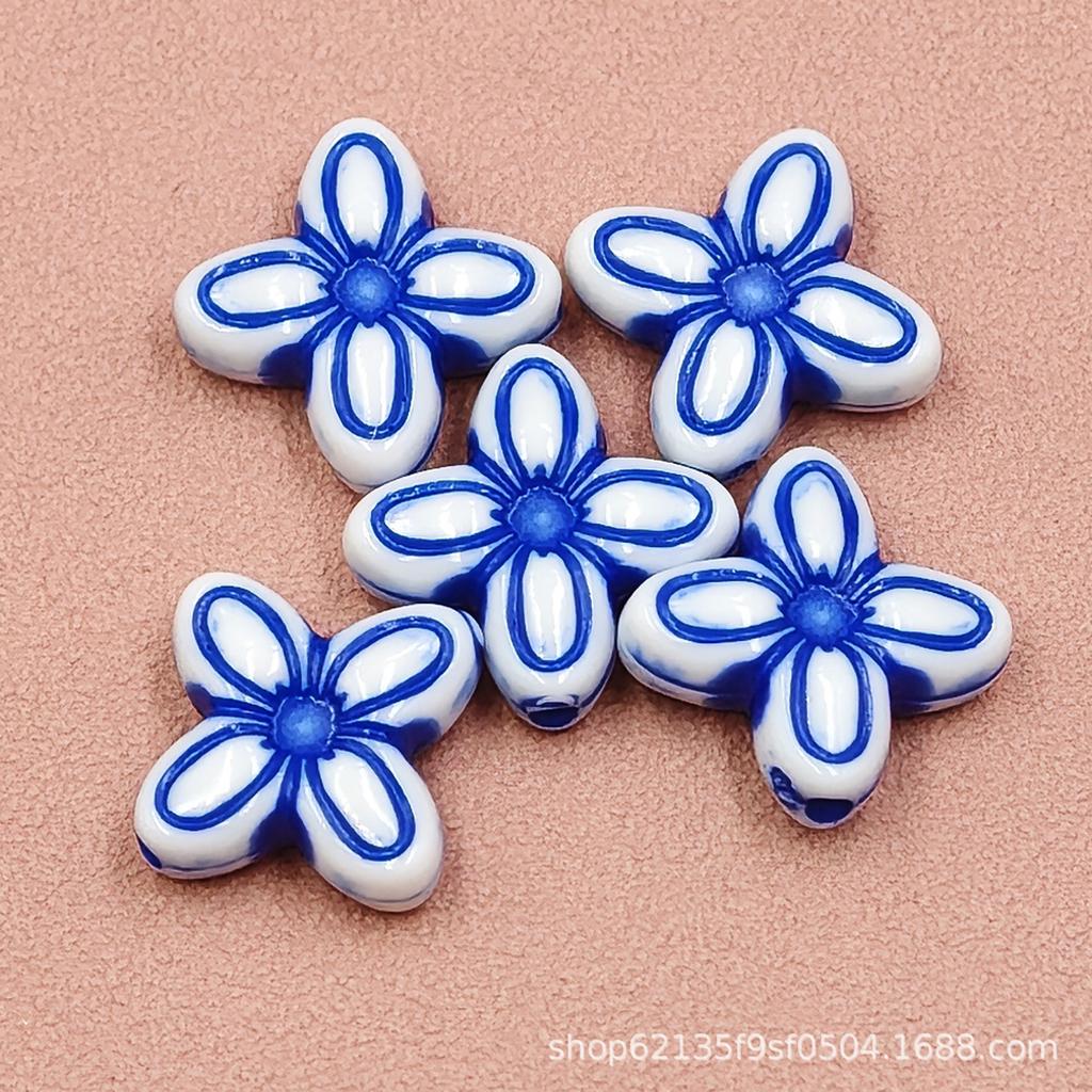Retro Blue Porcelain-Style Acrylic Beads for DIY Jewelry