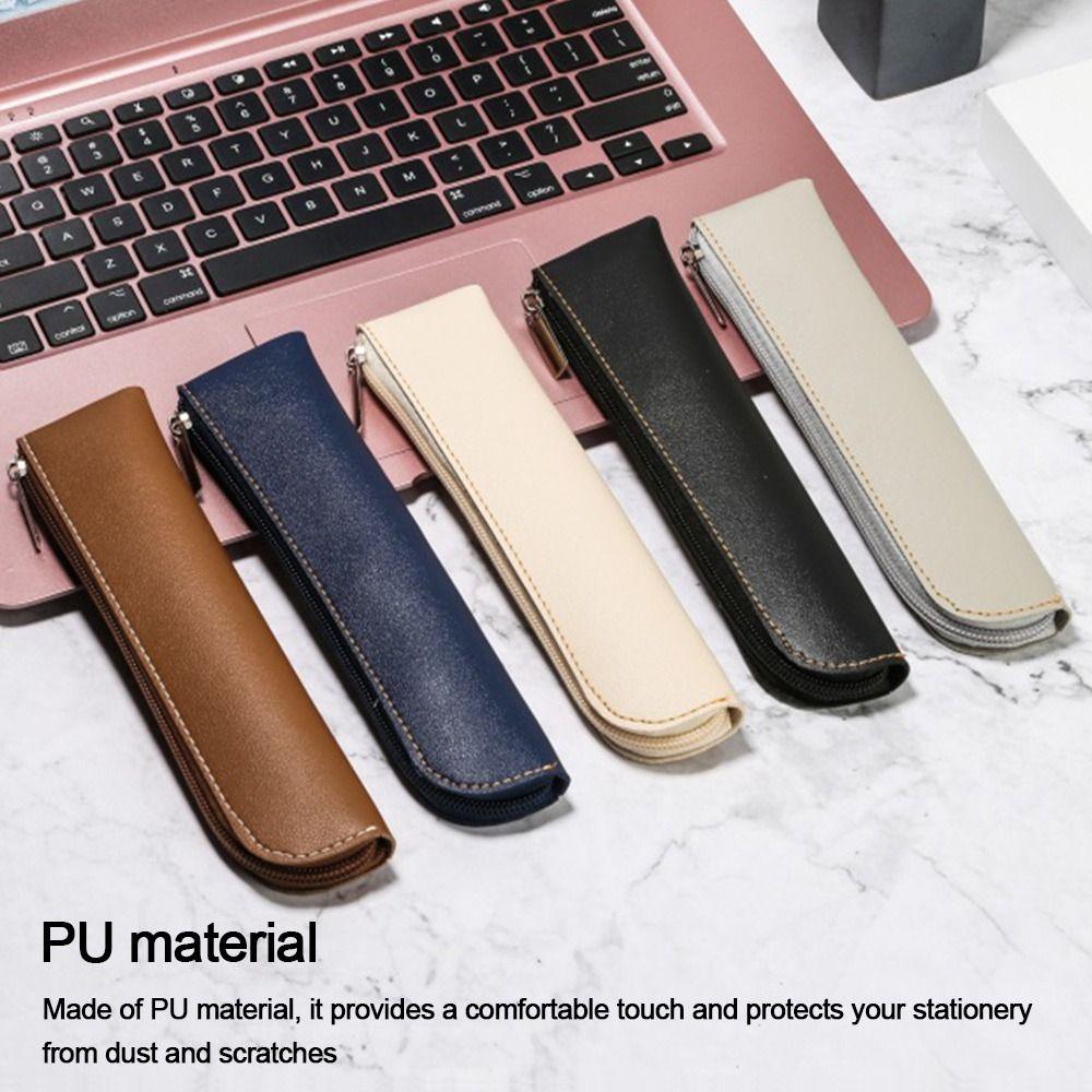 Large Capacity PU Pencil Bags PU Leather Pen Bags Lightweight Pen Holder  Office Supplies