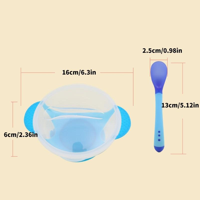 Infant Feeding Bowl Strong Suction Base with Temperature Sensing Spoon Safe for Baby Learning To Eat Independently