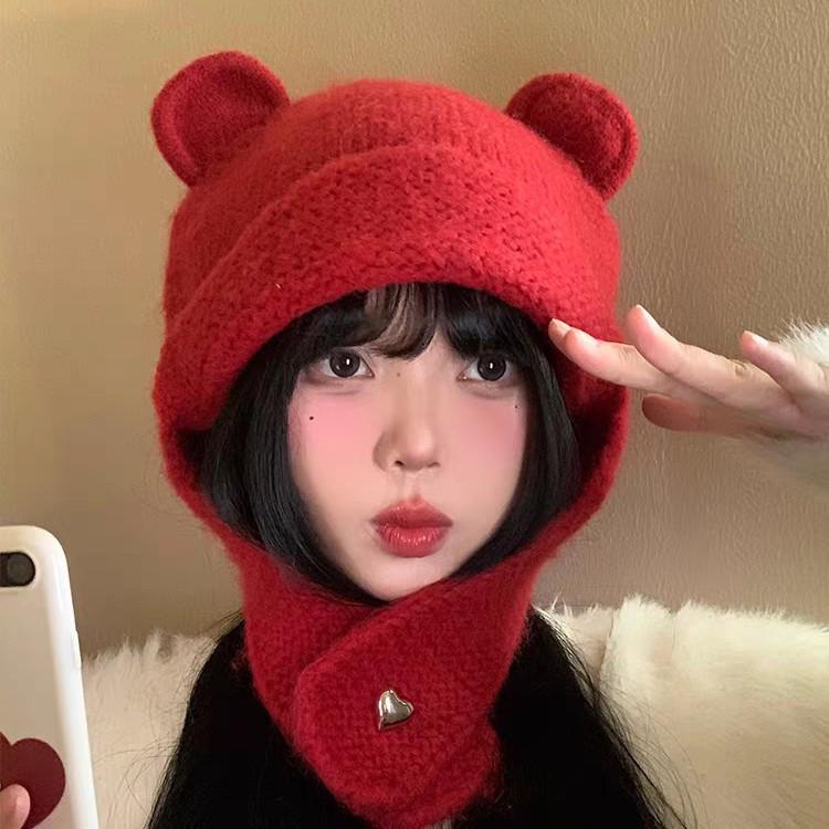 Cozy Knit Bear-Ear Lei Feng Hat - Cute & Versatile Ear Protection for Autumn/Winter