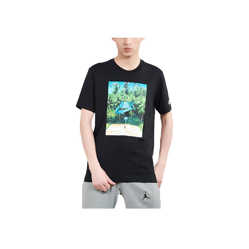 Nike Sportswear Landscape Pattern Printed Casual Breathable Crew Neck Short Sleeve T-Shirt Men Tops Black BV7498-010