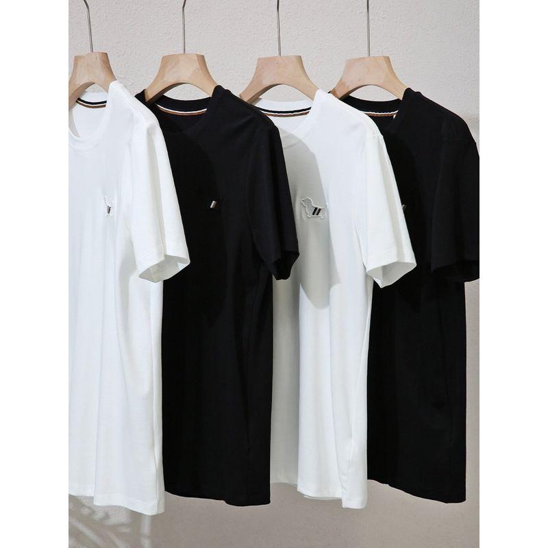Accessible Luxury Pure Cotton Short-Sleeved T-shirt Men's Summer New Arrival Embroidered Crew Neck Clothes Export Men's Full Cotton Casual T-shirt