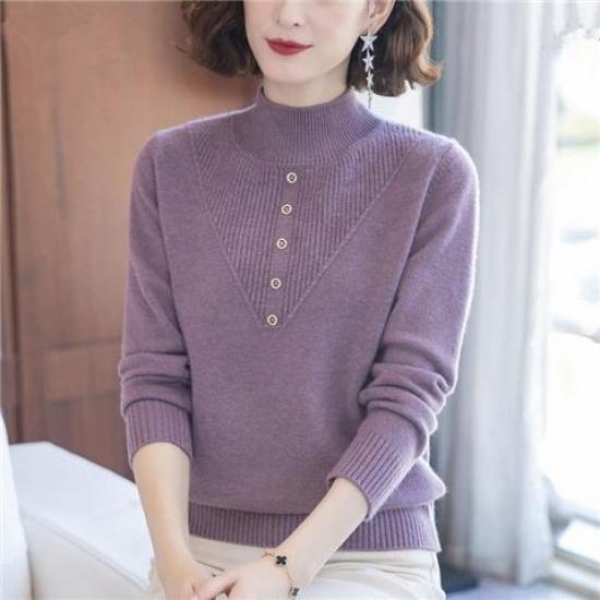 Autumn and winter women's new warm half-high collar base shirt, mother's wear, knitted thick sweater