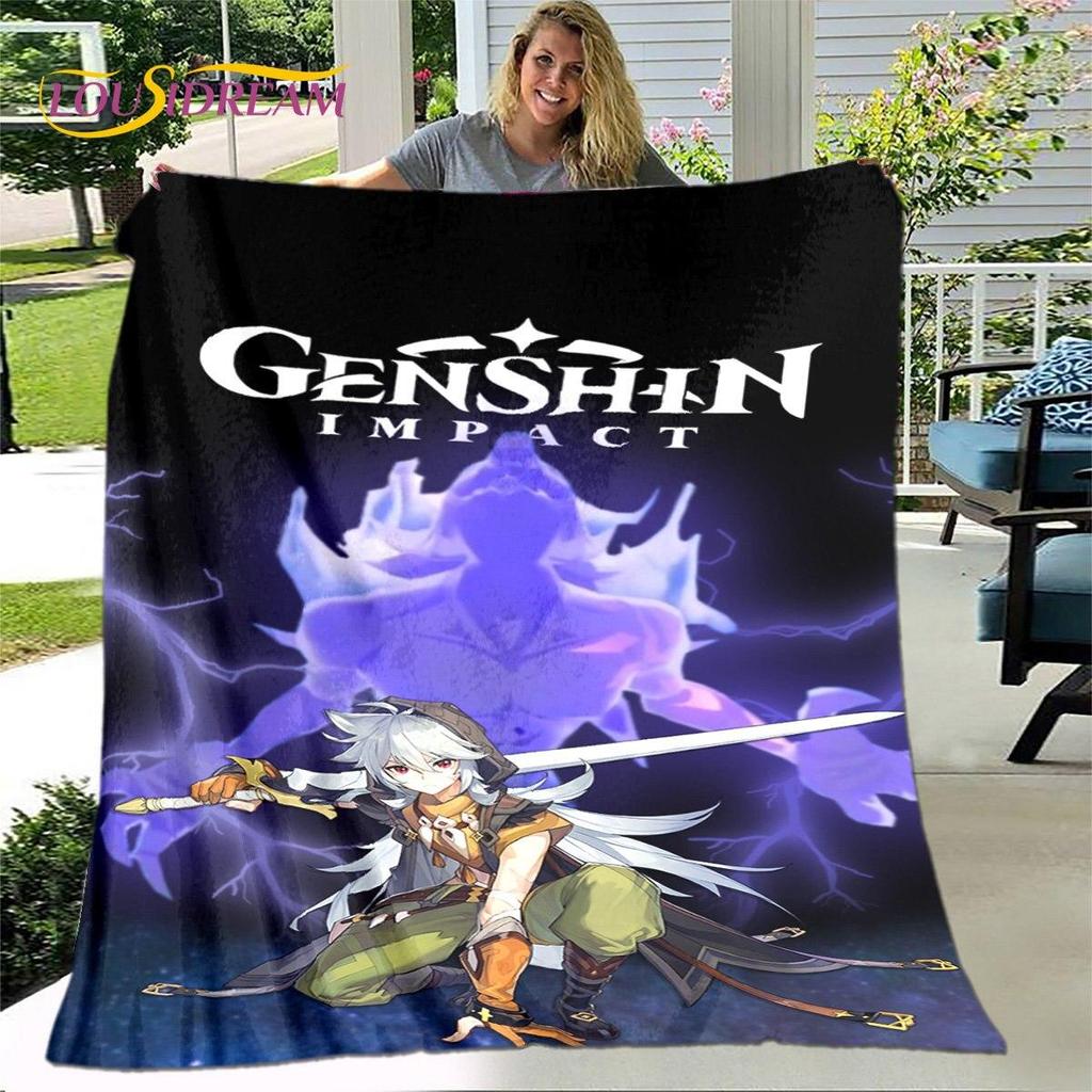 Gra animowana 3D Genshin Impact koc, koc flanelowy rzut koc, miękki ciepły koc do salonu łóżka do sypialni Sofa prezent