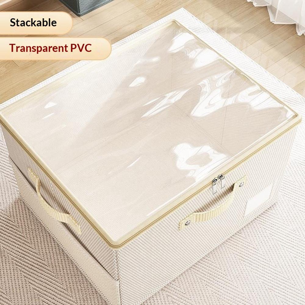 40 x 30 x 20cm Breathable Oxford Fabric Storage Box with Clear PVC Lid Foldable Clothes Organizer