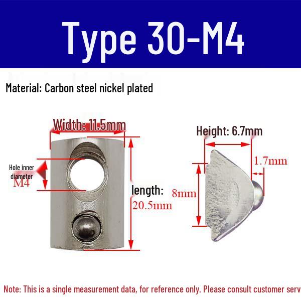 European Profile T-nut: Square T-slot Slider, Types 20/30/40/45, Sizes M3-M8