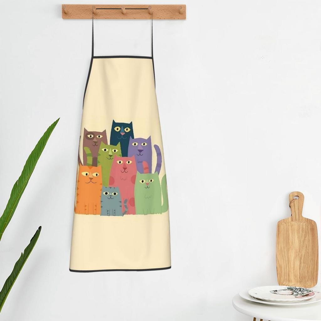 Cartoon Cute Cat Black Printed Aprons Chef Cooking Cuisine Tablier Bib Kitchen Cleaning Pinafore for Women Men Painting
