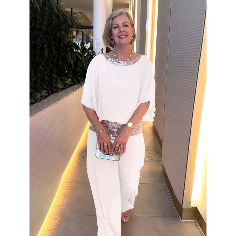Damenmode Casual Frühling Herbst Einfarbig Druck 1/2 Ärmel O Hals Hosen Hosen Anzüge