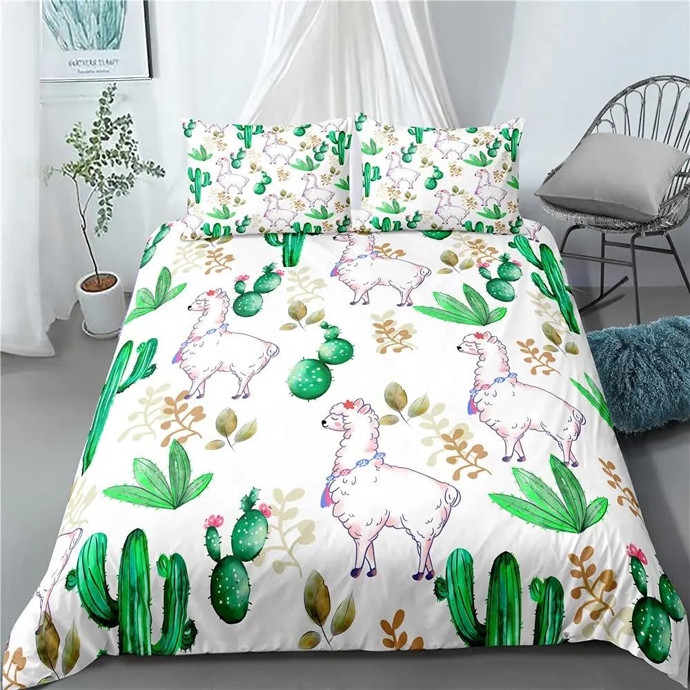 Duvet Cover Kids Teens Gifts Cute Cartoon Alpaca Llama Cactus Printing Bedding Animals Cover Bedroom Decorative Duvet Cover