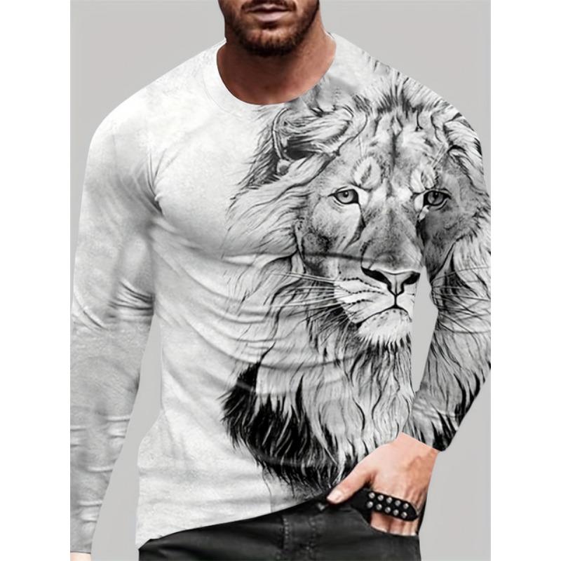 2025 Novo Top Masculino com Estampa de Lobo Outono e Inverno Casual Diário Camiseta Masculina de Manga Comprida Moda de Rua Top Masculino de Manga Comprida