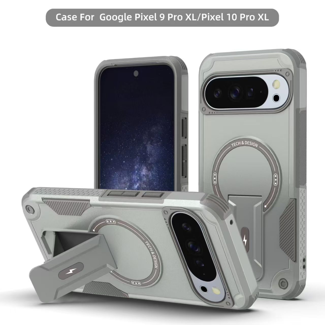 

Прочный противоударный чехол-подставка с магнитом Armor для Google Pixel 10 9 10 Pro XL 9 Pro XL для беспроводной зарядки Magsafe Google Pixel 9 серый