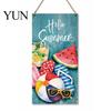 Refresh Home Decor Summer Wooden Hanging Sign, Welcome Sign Front Door with Farmhouse Wall Art Rope, Colorful Hanger for Seasonal Beach House