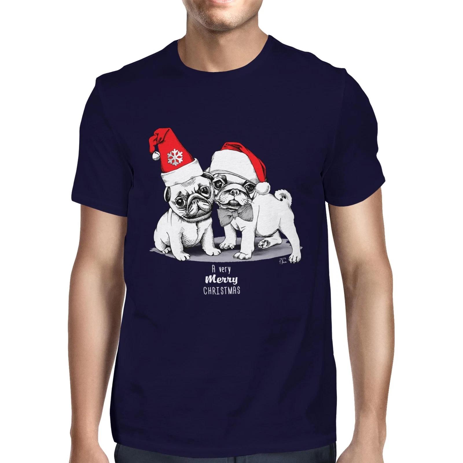 1Tee Mens A Very Merry Christmas Cute Pug Puppies T-Shirt XXL