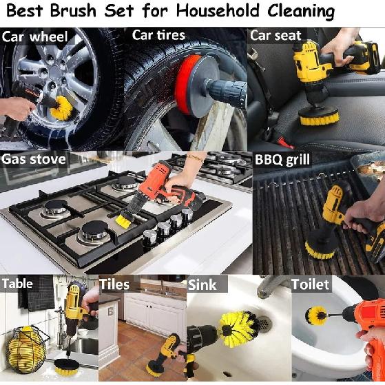 23 Pcs Brush Attachment Drill Set with Polishing Attachment Cordless Screwdriver for Car Rims Bathtub Sink Kitchen Wheels Grill