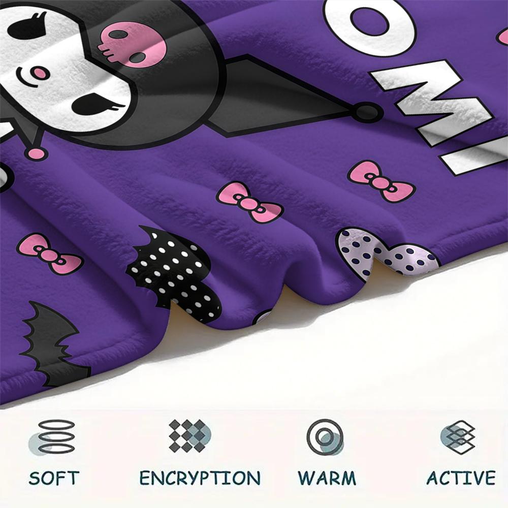 1PC Kuromi Print Flannel Blanket, High quality All Seasons, Home Decor, Warmth and Comfort, Perfect for Christmas Gifts