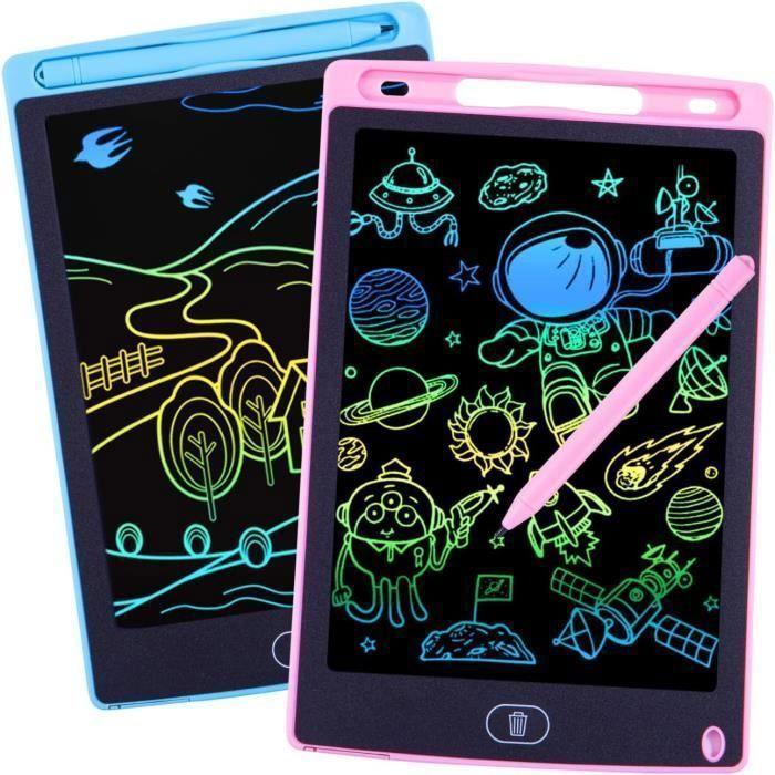 Lot 2 Table Tablette Dessin Enfants,8.5 Pouces Tablette Dessin LCD Magique,Doodle Pad avec Bouton D'effacement,Bleu+Rose