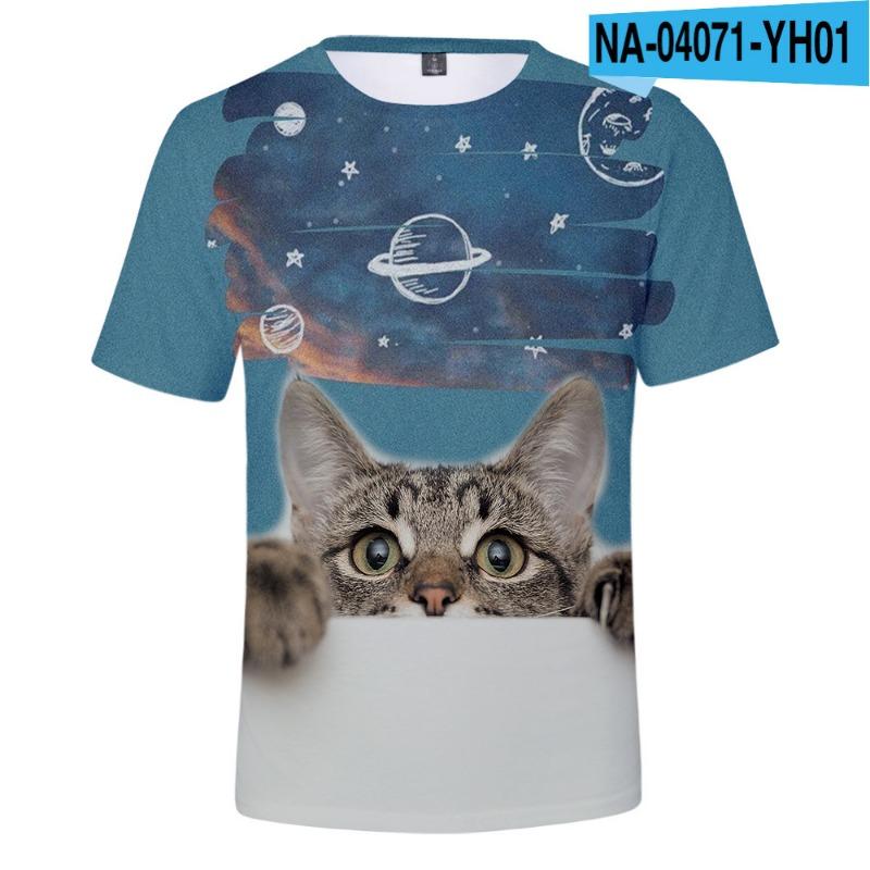 Children's Cat Adult 3D Printed Short Sleeve Men's Street Trend 3D Color Printed Short Sleeve T-shirt Tops & T-shirts (men’s)