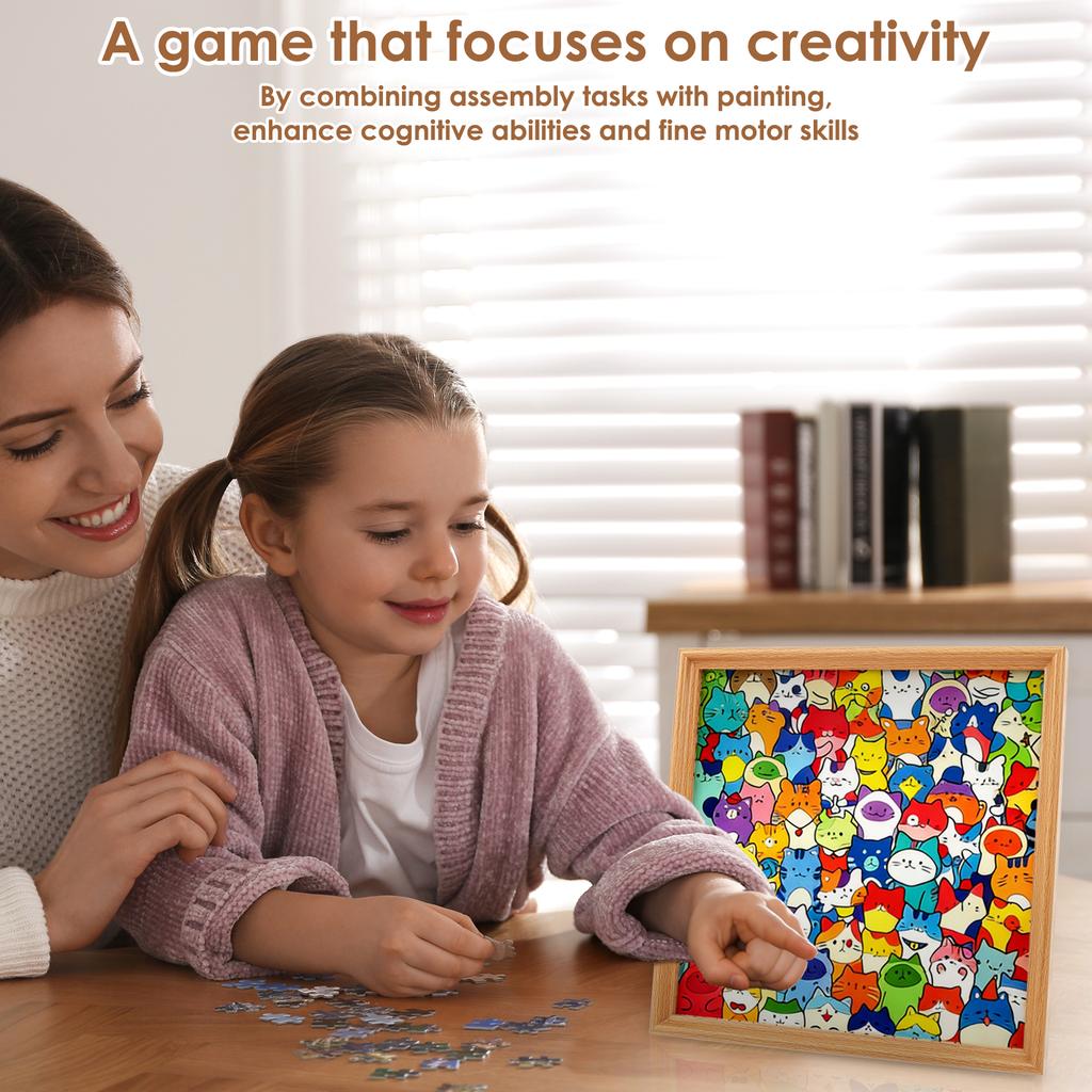 DIY Wooden Cat Puzzle Frame Hand-Painted Cat Coloring Puzzle Art Frame Creative Craft Gift Kid Educational Toys Home Decoration