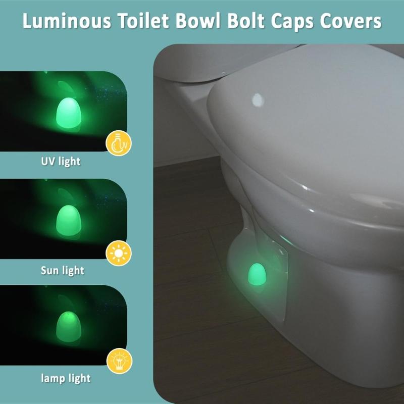 4pcs Decorative Luminous Toilet Bolt Cover Caps Easy Installation and Night Visibility Universal for Campers Trailer