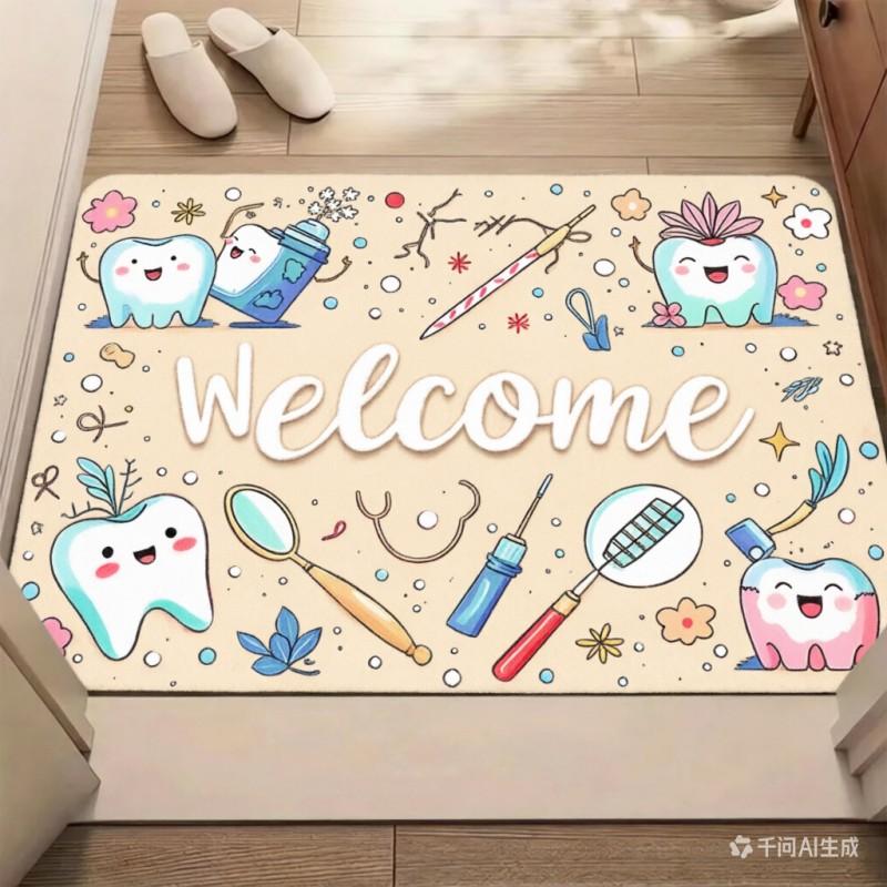 Cute Cartoon Teeth Welcome Doormat Dental Clinic Floor Rug Indoor Outdoor Entrance Carpet for  Bathroom Treatment Decor