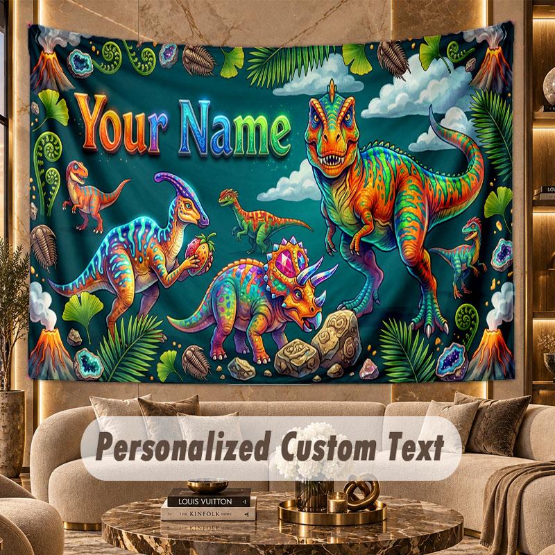 Dinosaur (275) Theme Personalized Tapestry Custom Name Text Wall Hanging Tapestry Home Background Decoration