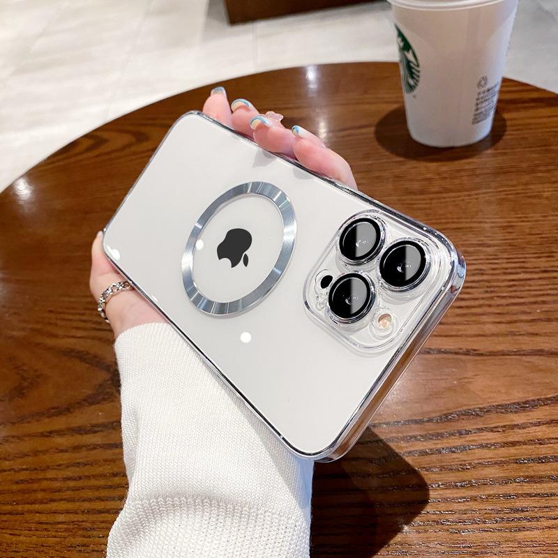 

Подходит для iPhone 15 Пленка для объектива Чехол для мобильного телефона Магнитная адсорбция Magsafe Полностью закрывающий Гальванизированный ПК с пылезащитной сеткой Apple 14 iphone12