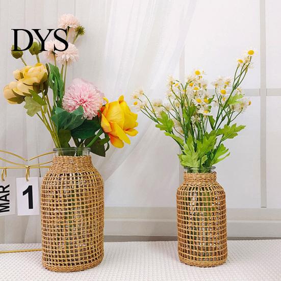 Table Vase Flower Handmade Straw Woven Anti-broken Japanese Style Glass Plant Pot Decoration Scene Layout Prop