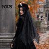 Halloween Party Hair Accessory Pumpkin Skull Floral Headband, Stable Hoop with 3D Artificial Costume Headband Flowers And Spiderweb Black Gauze Gothic