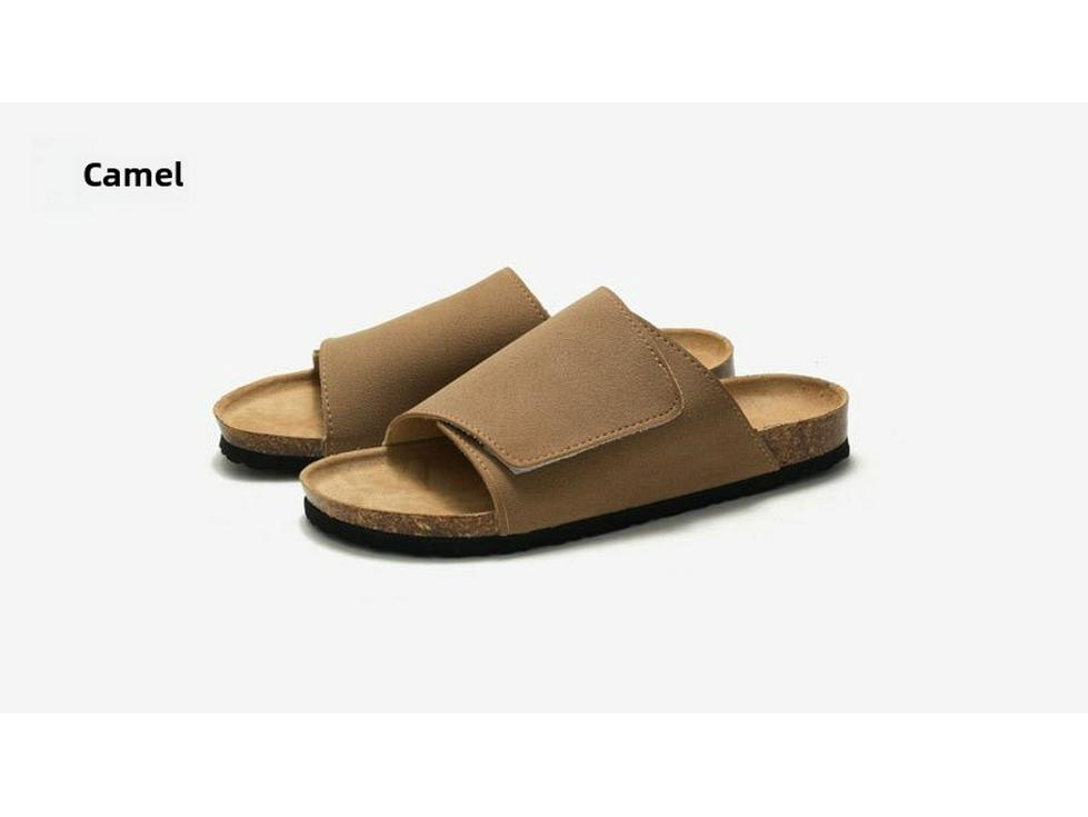 Ruizu Men's Cork Slippers: Trendy Frosted Leather Flip Flops for Beach or Casual Wear.