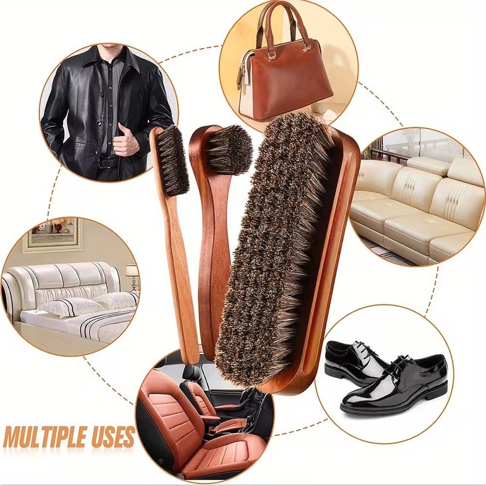 1PCS Horsehair Shoe Brush Set Polishing Applicator for Leather Boots Suede Car Interior Cleaning Horse Hair Brush