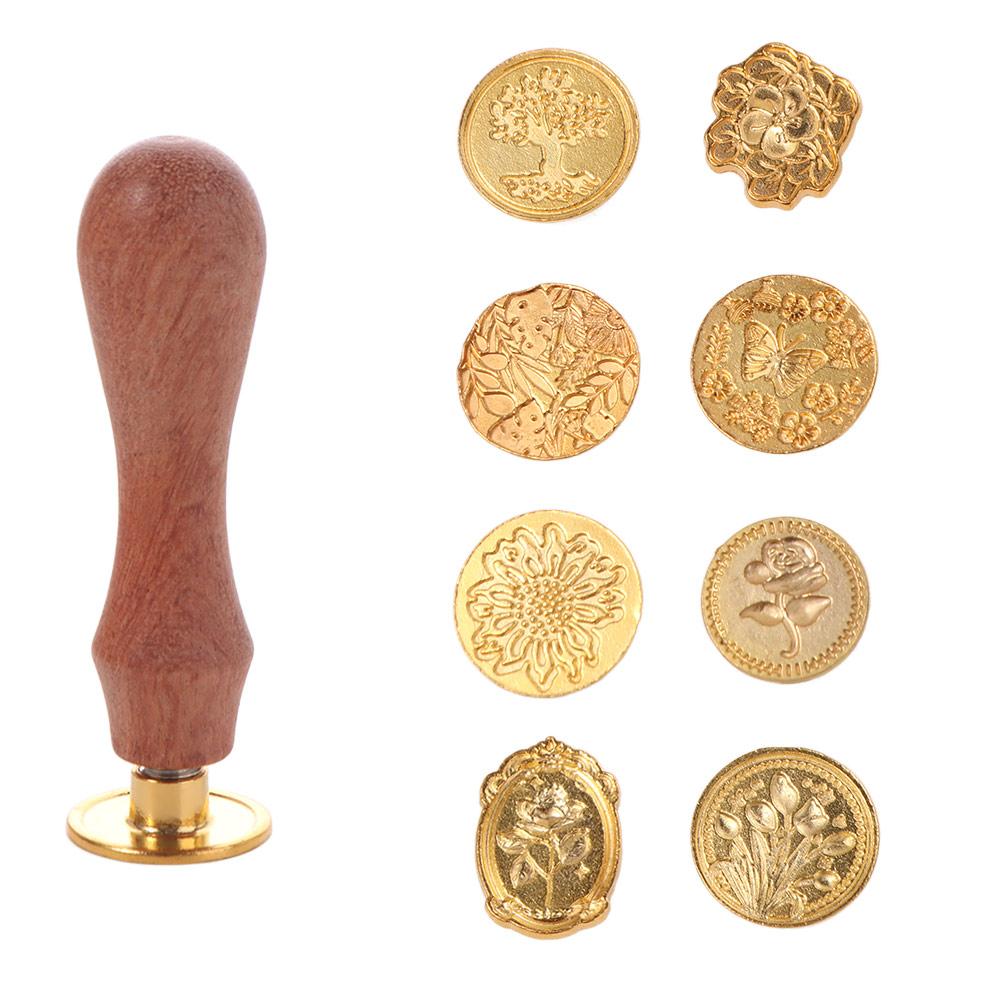 

8/10/12Pcs Retro Lacquer Seal Head Stamps Set Creative Multishape Wax Seal Stamp Head Kit with Wooden Handle Removable