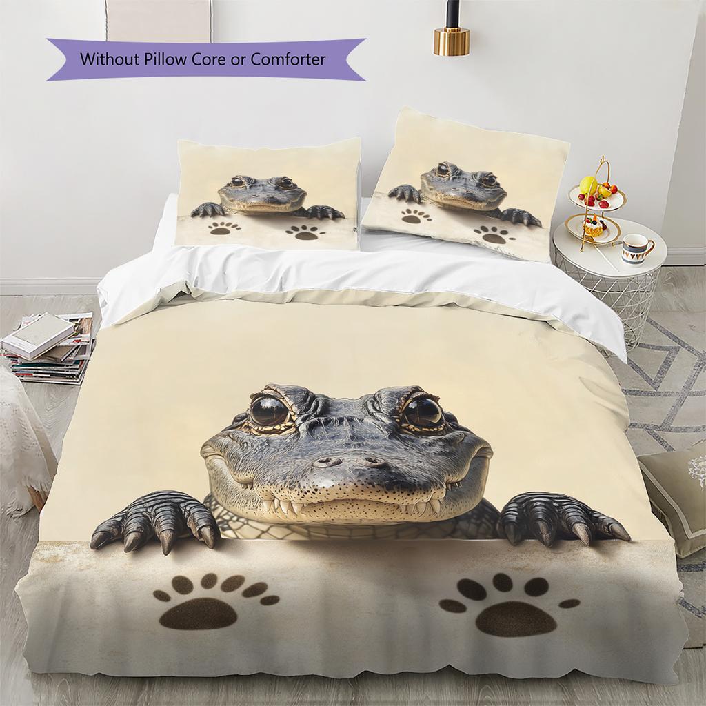 Cute Crocodile Pattern Bedding Home Decoration Birthday Gift (1 * Duvet Cover + 2 * Pillowcase, Without Core)