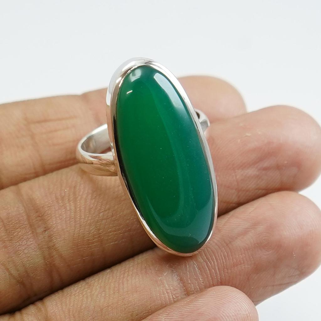 Natural Green Onyx Ring, 925 Sterling Silver Ring, Long Oval Ring, Handmade Ring, Cocktail Ring