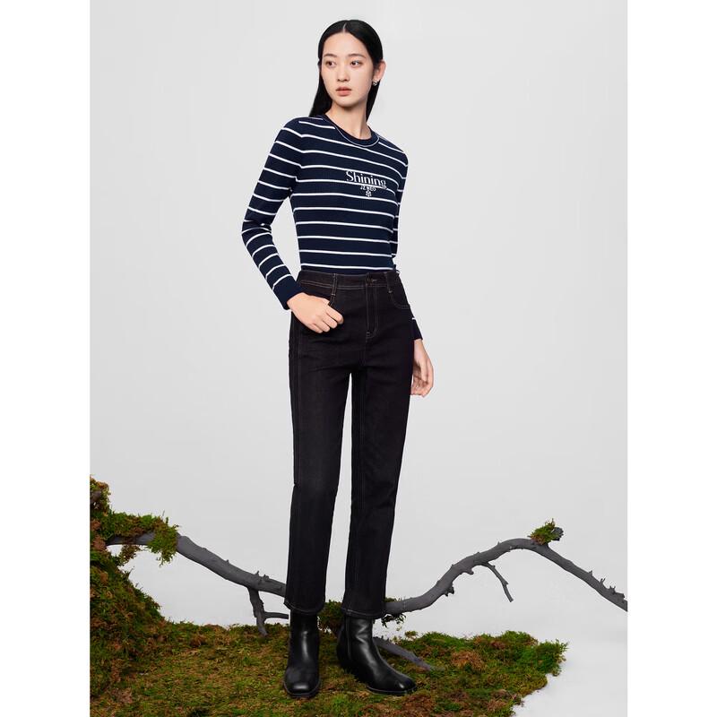 JUZUI Women's Classic Striped Crew Neck Winter Sweater