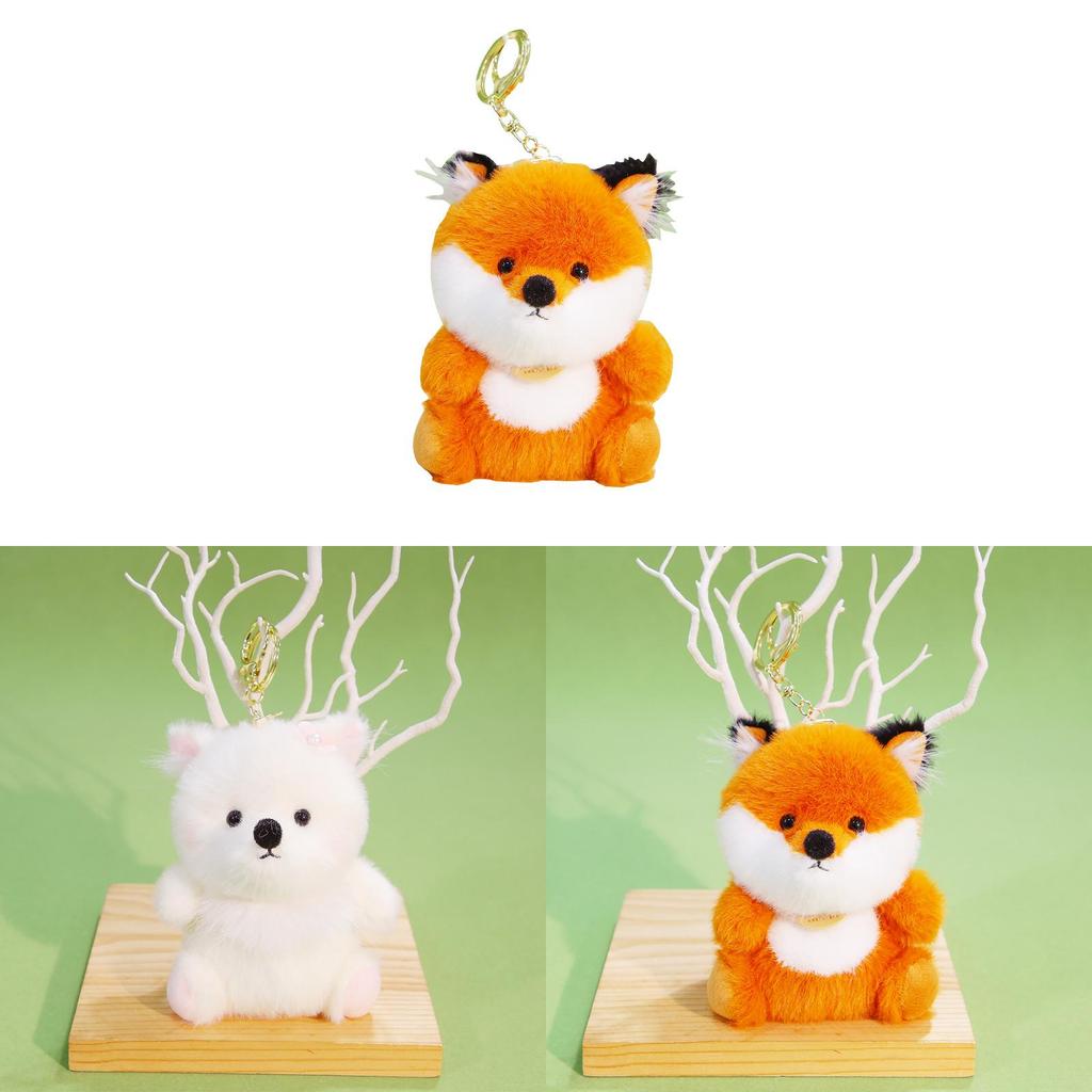 Cute Animal Fox Plush Doll Keychain With Polyester Filling Kids Backpack Pendant