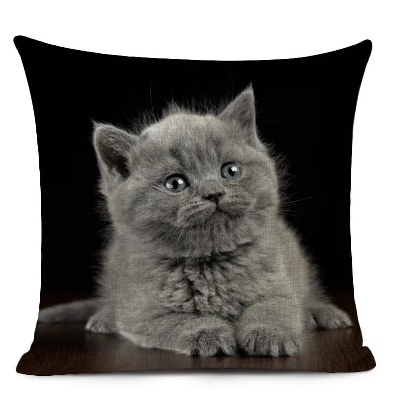 1Pcs/Set Linen Pillow Cover Black White Hand Painting Yellow Cute Cat Kitchen Chair Cushion Cover Home Decorative Pillow Case