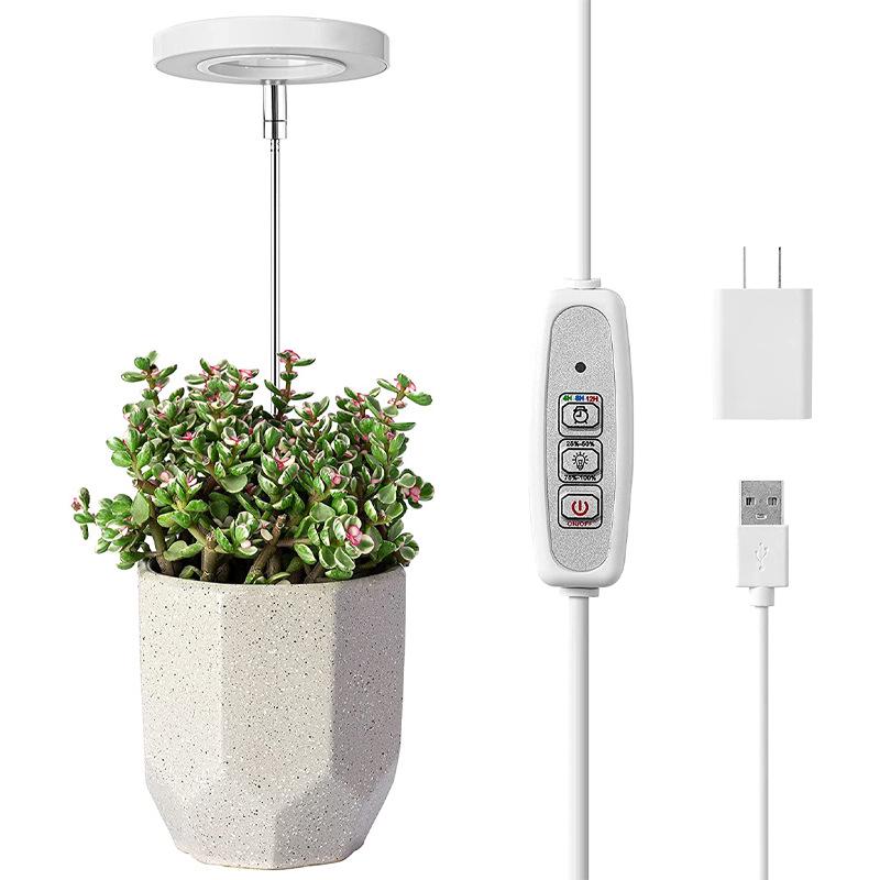 USB Angel Ring Plant Grow Light with Timer and Dimming, Telescopic Pole for Full Spectrum Succulent and Green Plant Supplement