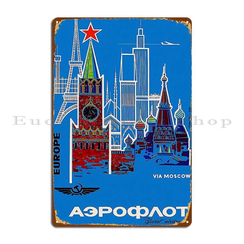 Aeroflot Soviet Airlines Metal Sign Cinema Plaques Designs Cave Wall Cave Tin Sign Poster 20x30cm