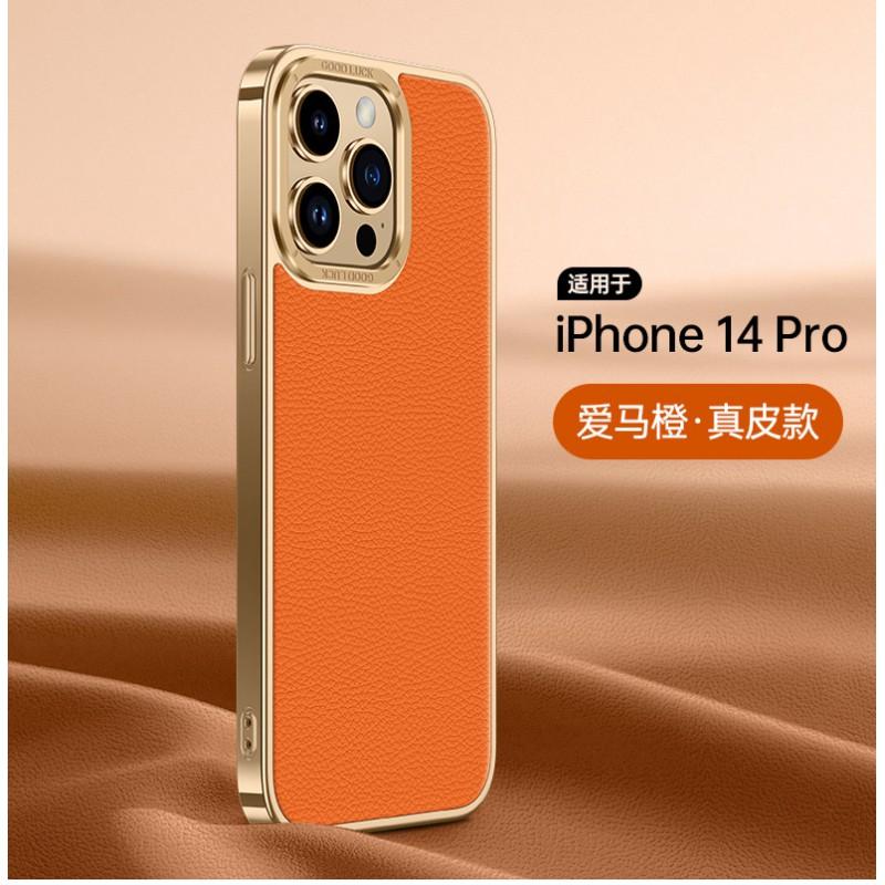 Premium Echte Leder Handyhülle für iPhone 15 Pro 14 Max 13 12 Mit Galvanisiertem Rand Metall Kamera Ring Stoßfest