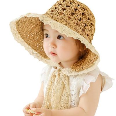 Fashion Kid Petal Brim Straw Woven Hat Sun Protection Lace Cap Kids Girls Princess Collapsible Beach Cute Kids Bucket Hats