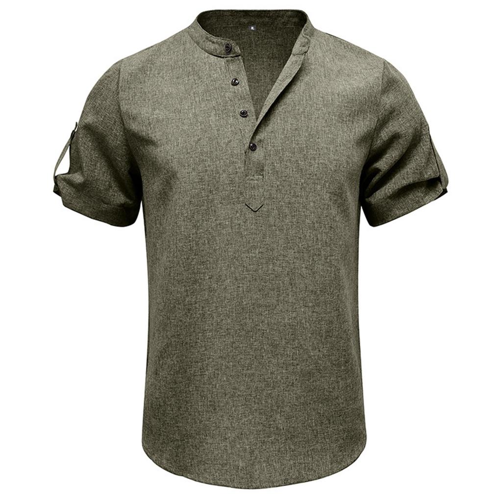 Men'S Casual Short Sleeved Stand Up Collar Fashionable Shirt Top